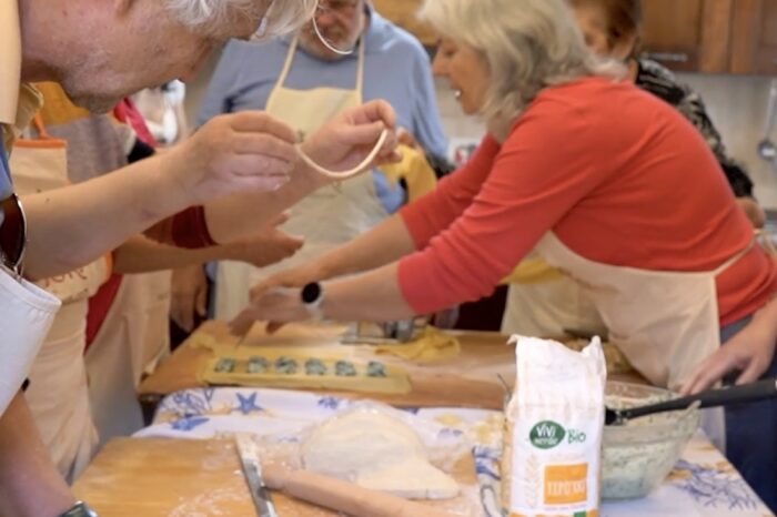 Cooking lesson - making pasta - kitchen shot