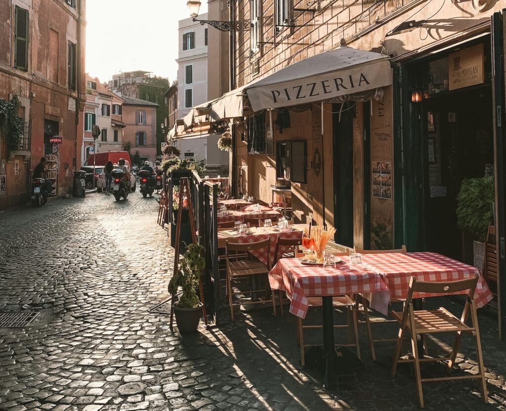 Pizzeria along a Roman alley
