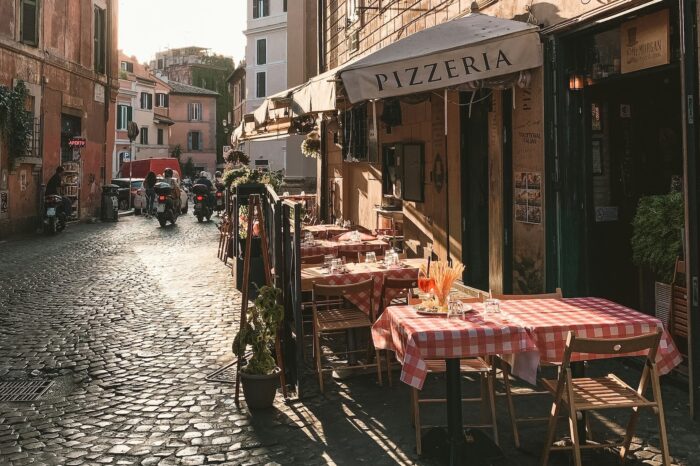 Pizzeria along a Roman alley