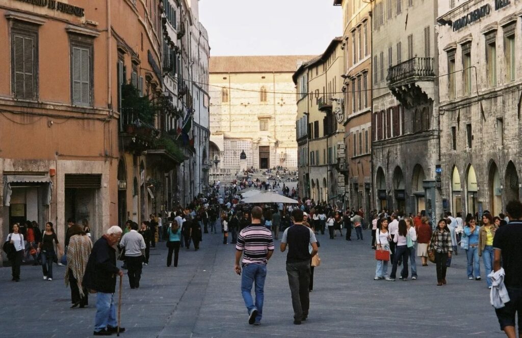 Busy Piazza in Perugia Umbria